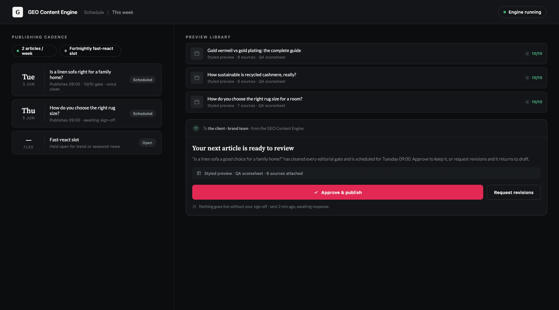 Scheduled Cadence & One-Click Approval